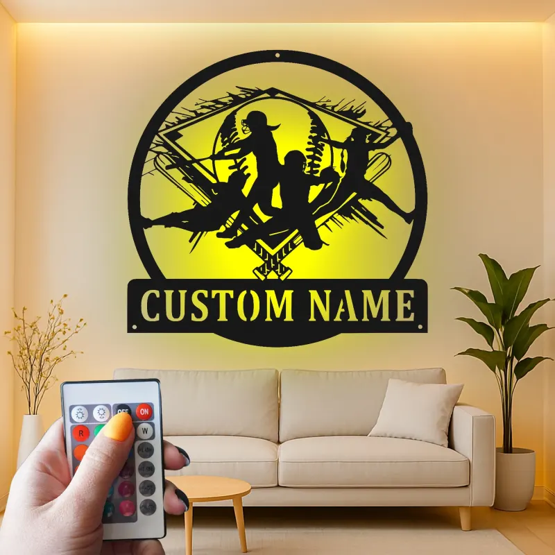 Insegna con Nome Personalizzato per Softball | Arte in Metallo LED | Silhouette Personalizzata per Giocatore | Decorazione per Camera da Atleta e Stanza di Squadra