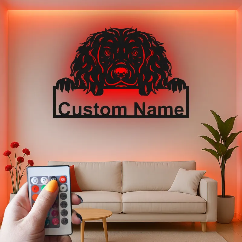 Custom Cocker Spaniel Led Light Metal Wall Art Personalized Dog Lover Gift Living Room Pet Decor