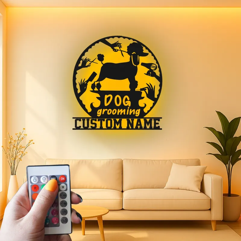 Insegna in metallo LED personalizzata per toelettatura di cani - Regalo per toelettatori - Decorazione per salone