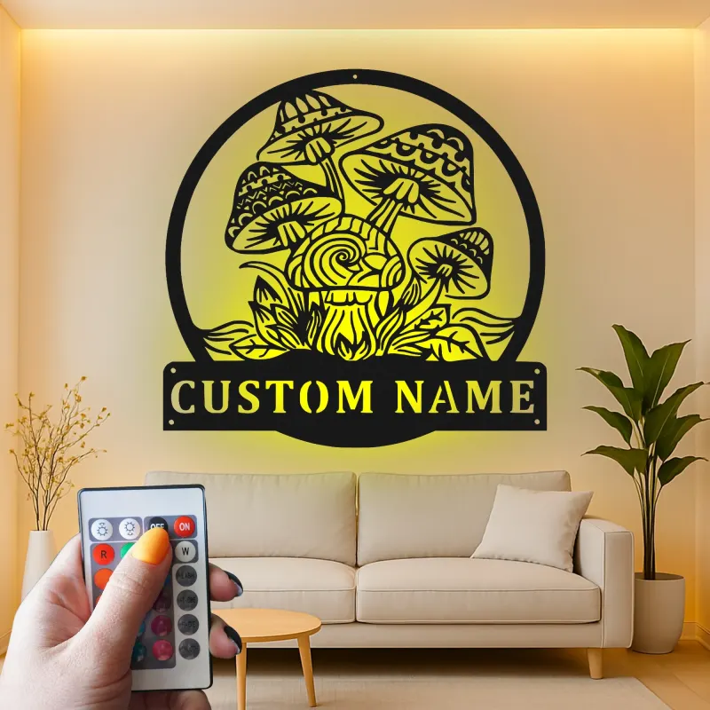Custom Mushroom Metal Sign | Personalized LED Wall Art | Whimsical Fungi Decor for Bedroom | Psychedelic Nature Lover Gift