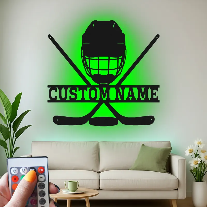 Enseigne personnalisée de hockey | Décoration murale LED en métal pour salle de jeux | Cadeau personnalisé pour joueur de hockey, garçons et fans