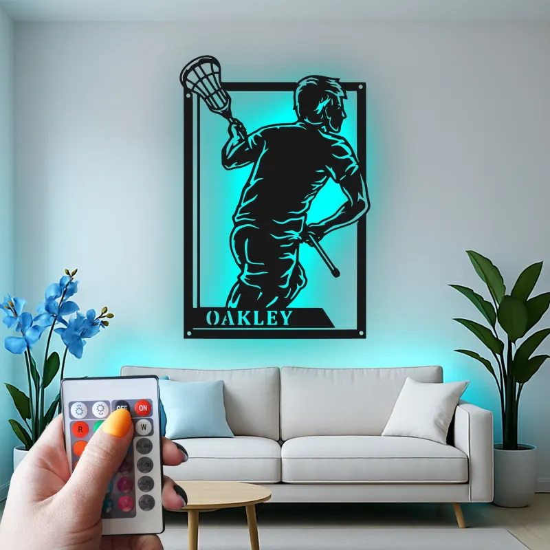 Insegna LED Personalizzata per Giocatore di Lacrosse | Insegna in Metallo Personalizzata | Decorazione per Camera da Ragazzo & Regalo Sportivo per Atleta | LAZERDIZAYN.CO