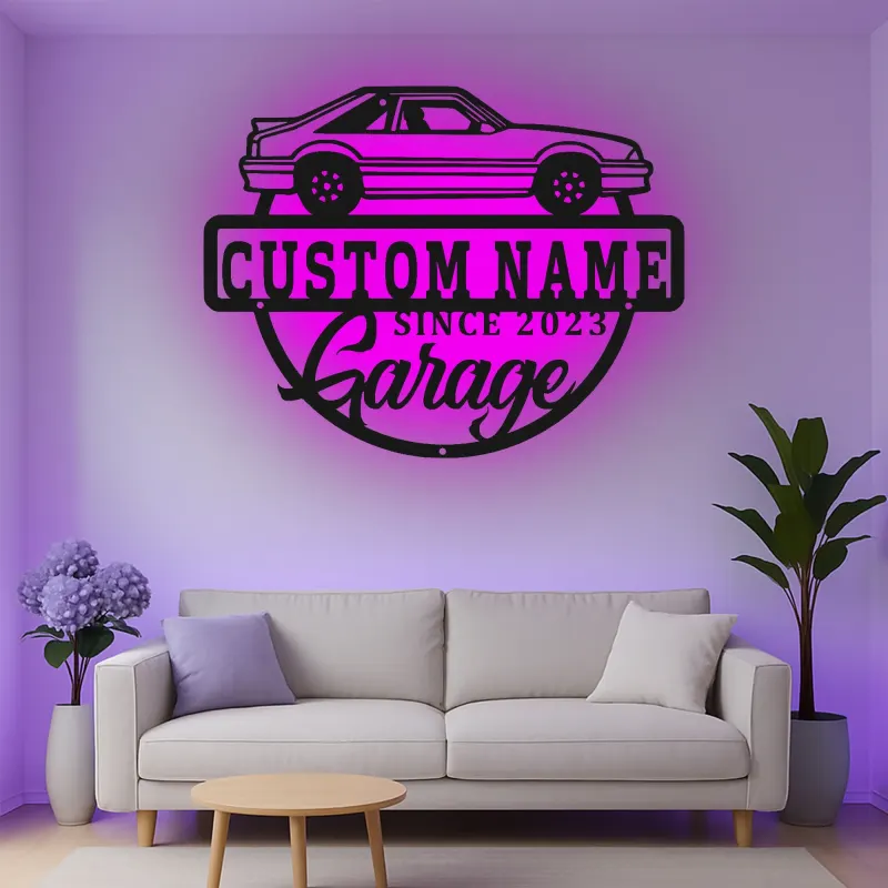 Custom Car Garage Led Light Metal Wall Art Personalized Gift for Car Enthusiasts Garage Decor Sign