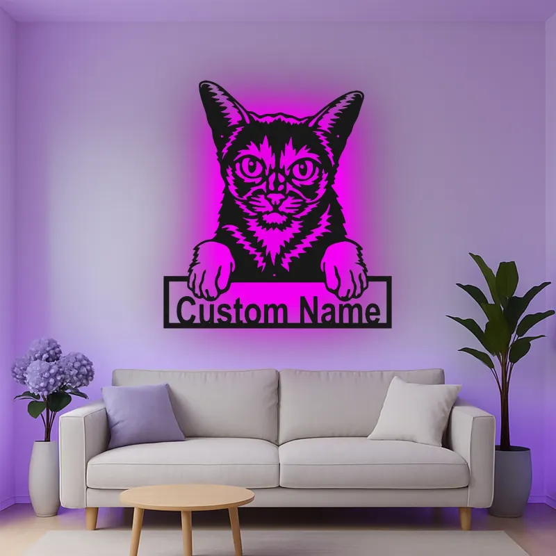 Insegna in metallo personalizzata con luce LED per gatti - Regalo per amanti dei gatti, decorazione per soggiorno o camera da letto 1