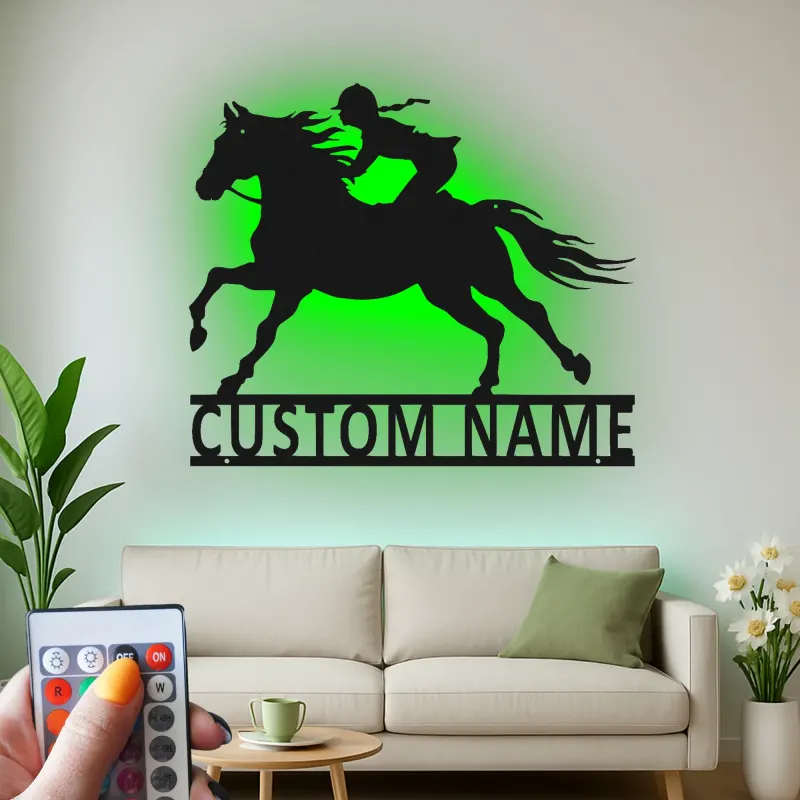 Panneau LED équestre personnalisé | Décoration murale en métal pour cavalière | Déco d’écurie & cadeau pour amoureuse des chevaux