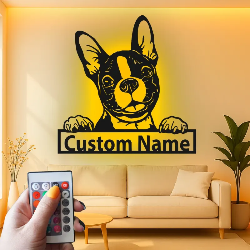 French Bulldog LED Metal Wall Art | Custom Dog Name Sign | Personalized Pet Lover Gift | Modern Home Decor