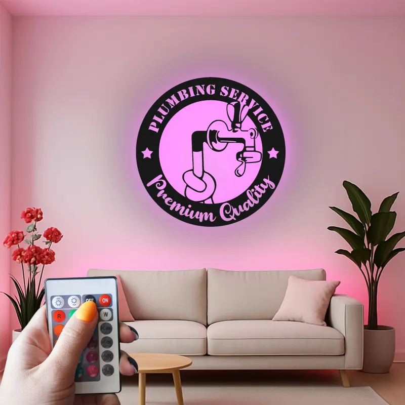 Custom Plumber Sign with LED | Metal Wall Art for Plumbing Service | Retro Garage & Man Cave Decor