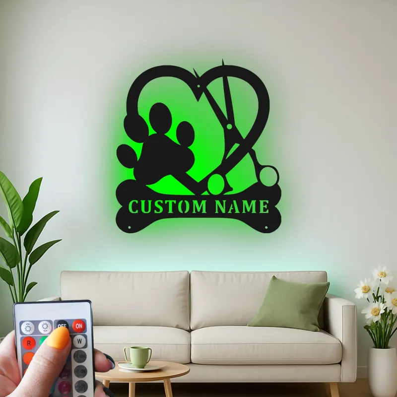 Insegna in metallo LED personalizzata per toelettatore di cani - Regalo per amanti degli animali - Decorazione per salone di toelettatura
