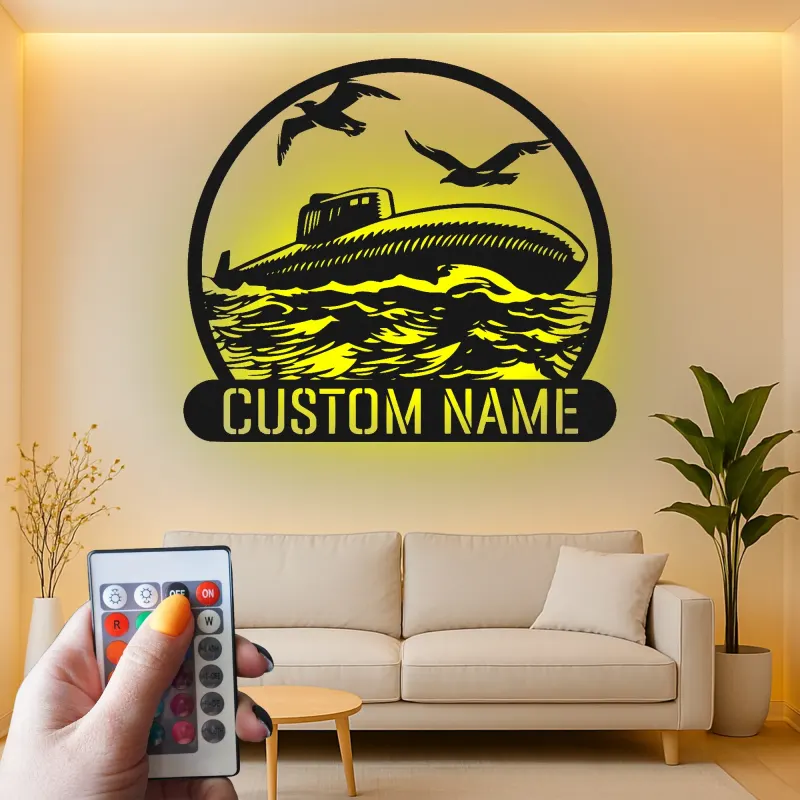 Personalisierte U-Boot Metall Schild | LED Nautische Wandkunst | Individuelles Navy Veteran Geschenk | Maritime Dekoration