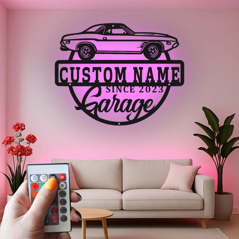 Individuelles LED-Schild für klassische Autos | Personalisierte Metall-Garagen-Dekoration | Vintage-Auto-Wandkunst | Beleuchtetes Geschenk für Männerhöhlen