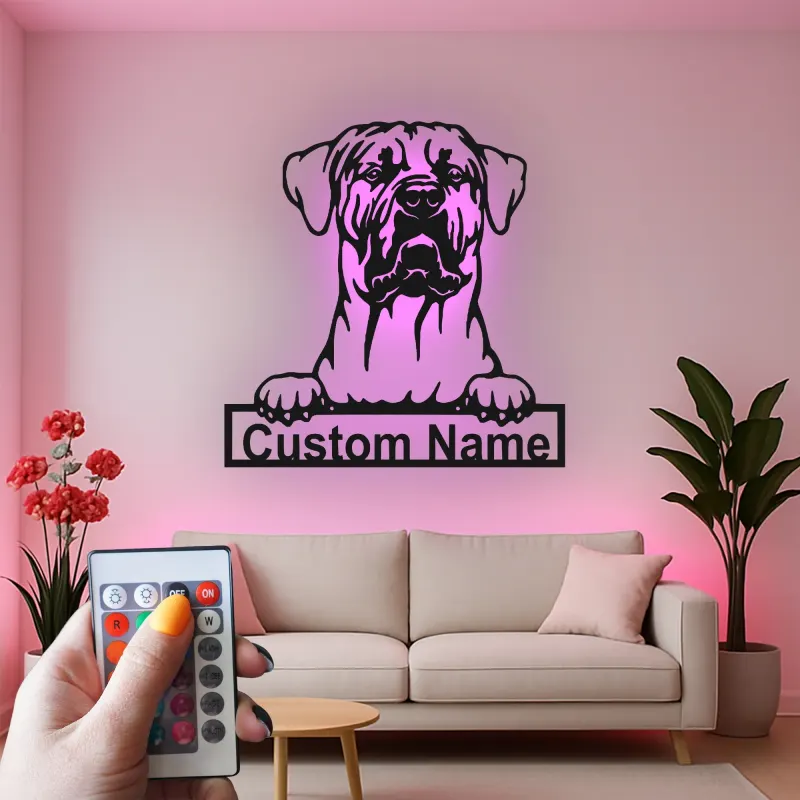 Custom Mastiff Led Light Metal Wall Art Personalized Dog Lover Gift Living Room Pet Decor 4