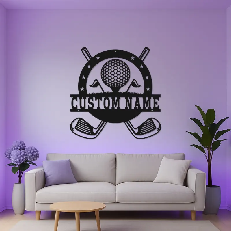 Enseigne prénom de golf personnalisée avec LED | Décoration murale en métal sur mesure | Cadeau golfeur pour lui | Déco man cave et bureau