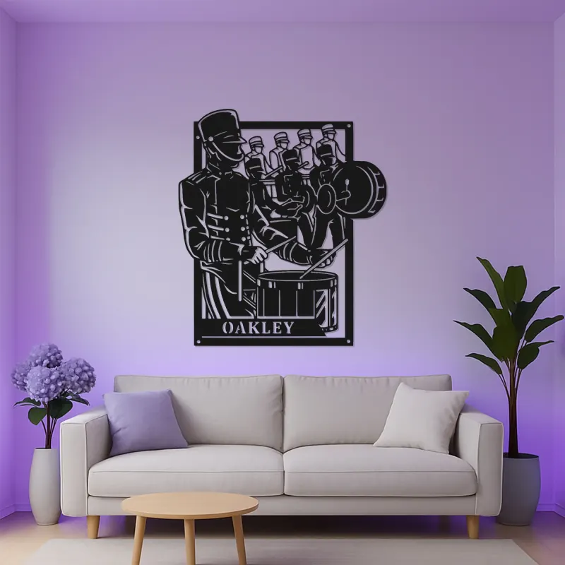 Insegna in metallo personalizzata per batteristi con LED | Insegna in metallo per banda musicale | Regalo per percussionisti e decorazione per sala band