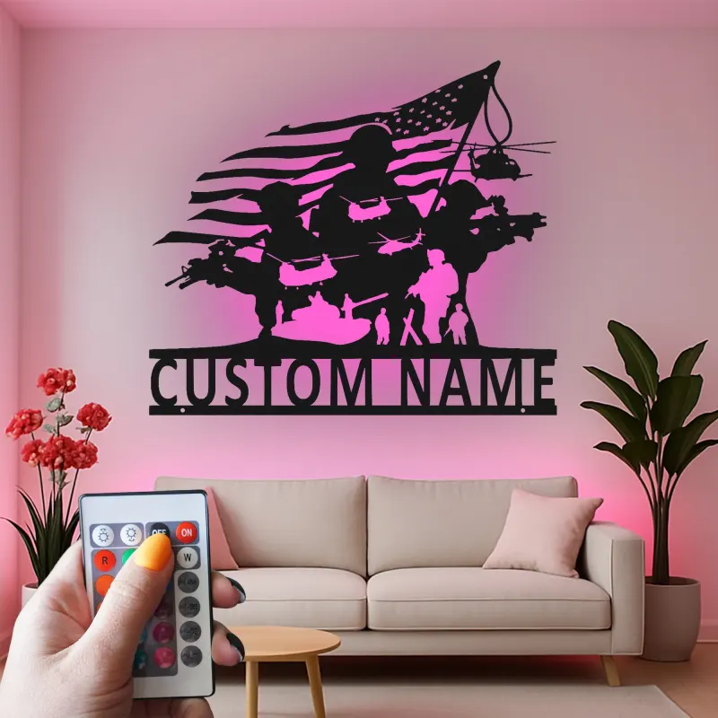 Soldier Silhouette Metal Sign | Custom Military Wall Art with LED | Patriotic Decor for Veterans