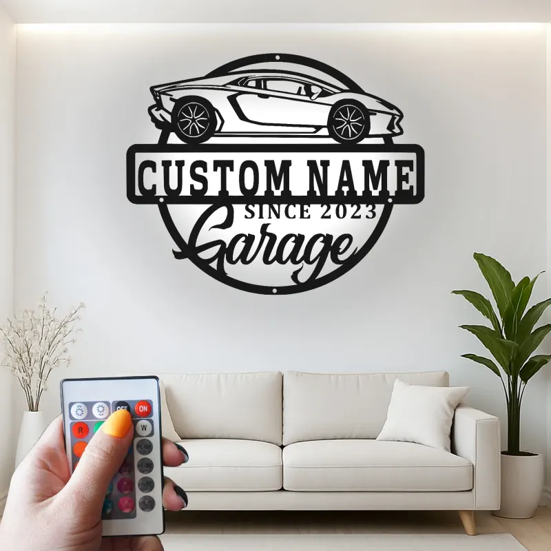 Custom Sports Car Led Light Metal Wall Art Personalized Garage Gift for Car Enthusiasts Man Cave Decor 3