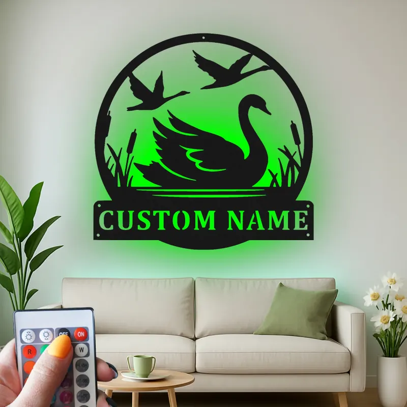 Décoration murale en métal personnalisée Cygne et Oies avec Rétroéclairage Cadeau pour Amoureux de la Nature Chambre ou Salon
