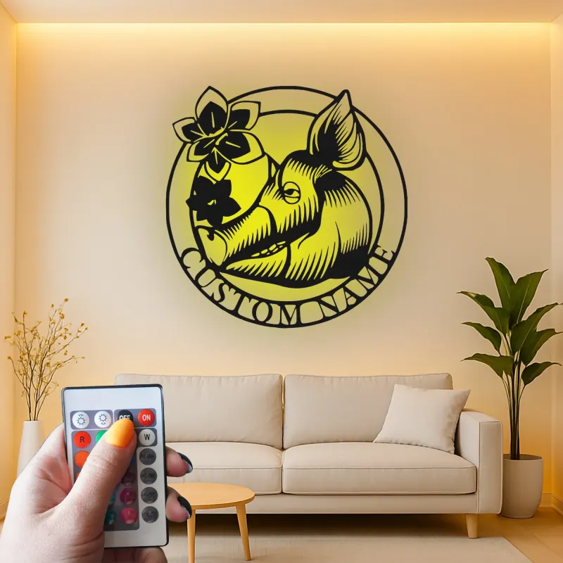 Insegna in Metallo Personalizzata con Cinghiale | Decorazione per Capanna del Cacciatore con LED | Arte da Parete con Nome Personalizzato per Lodge o Man Cave