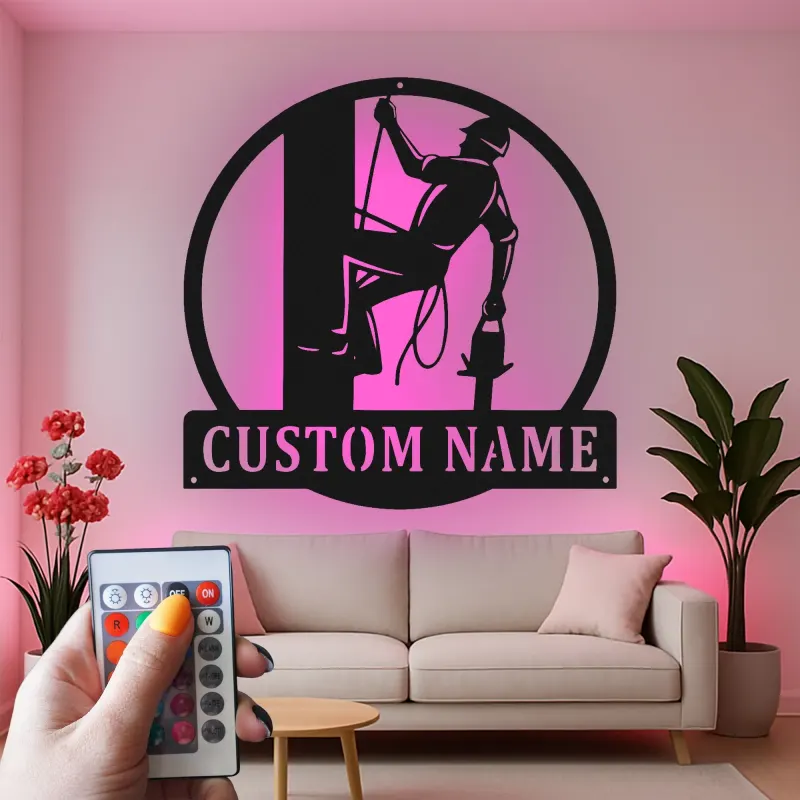 Insegna LED Personalizzata per Lineman | Insegna in Metallo Personalizzata | Regalo per Elettricista | Decorazione per Man Cave