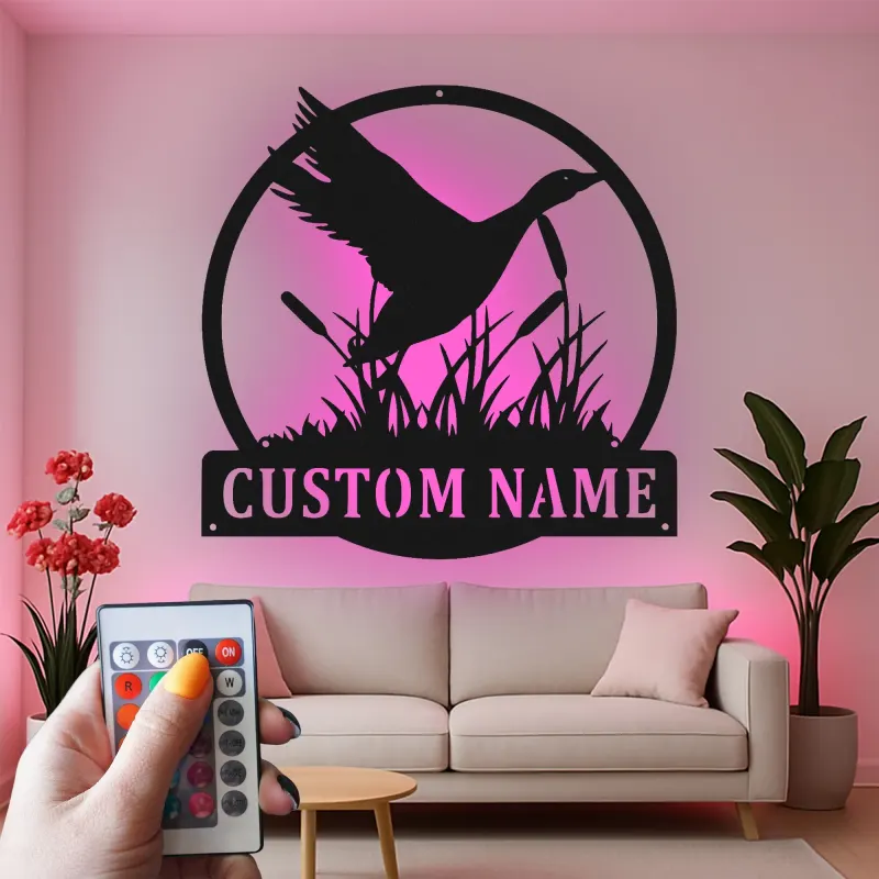 Cartel de metal LED de silueta de pato personalizado Regalo para amantes de la naturaleza Decoración rústica del hogar