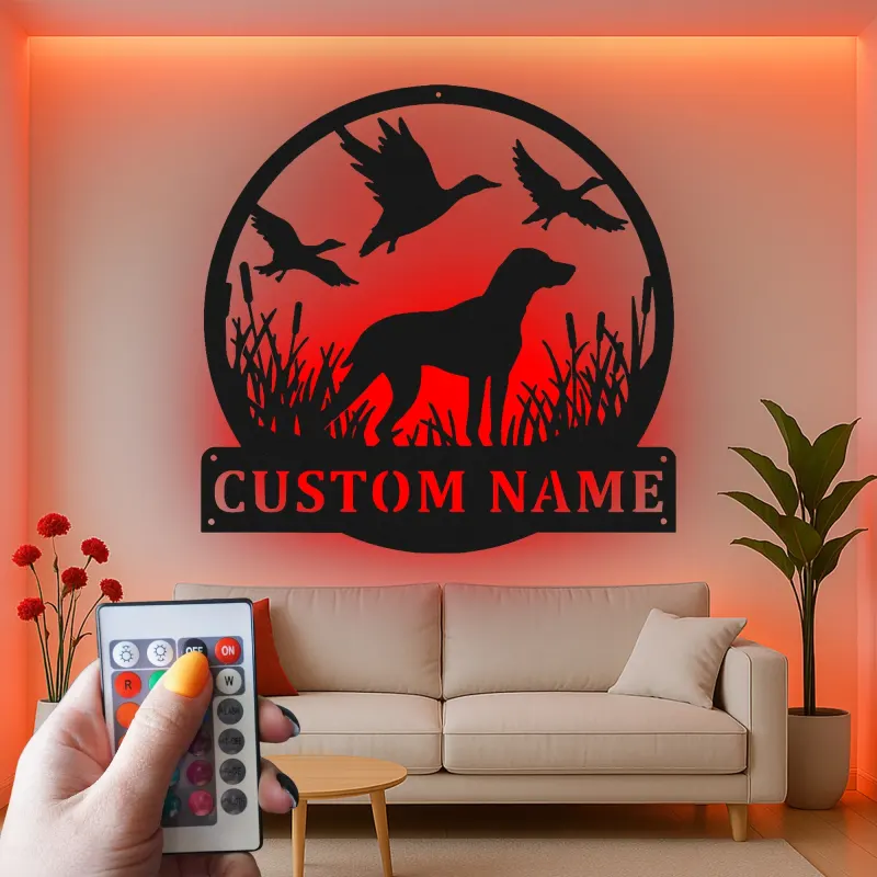Panneau de Chasse Labrador Personnalisé | Décoration Murale en Métal LED pour Chasseur | Décor Personnalisé avec Retrievers et Canards