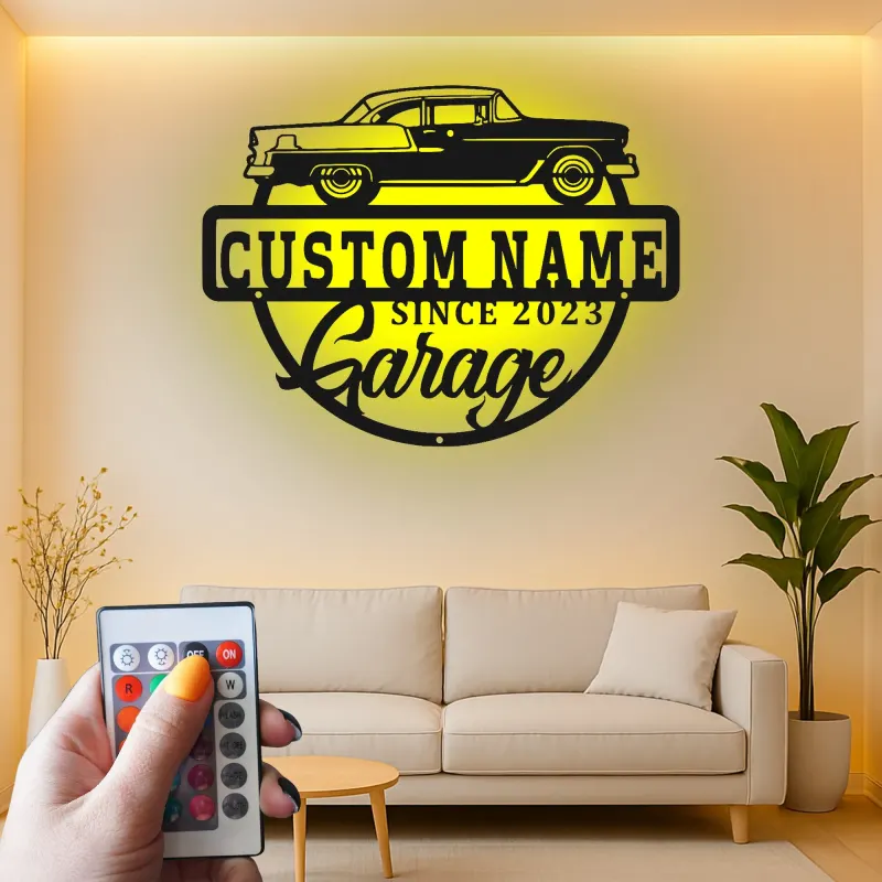 Custom Classic Car Led Light Metal Wall Art Personalized Garage Gift for Him Man Cave Decor 6