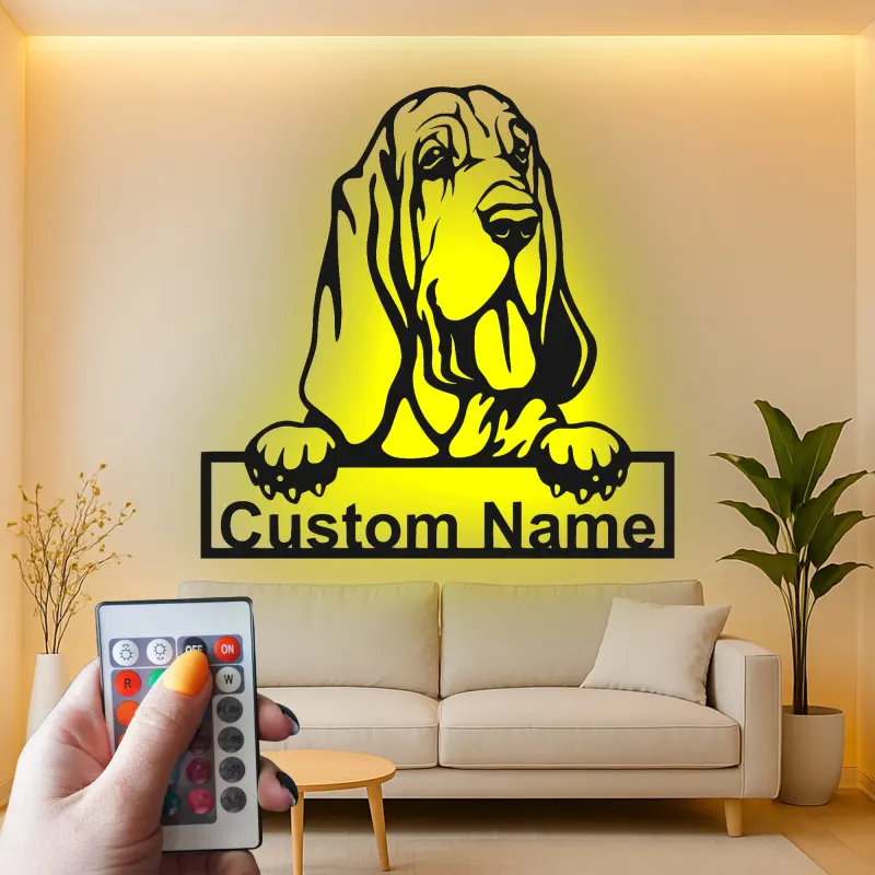 Custom Bloodhound Led Light Metal Wall Art Personalized Dog Lover Gift Living Room Pet Decor 1