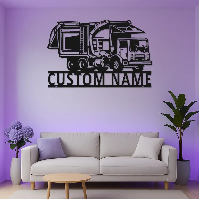Custom Garbage Truck LED Sign | Personalized Metal Wall Art | Waste Management Driver Gift | Industrial Man Cave Decor
