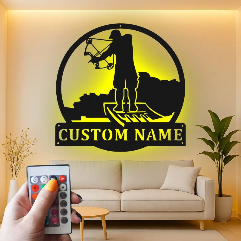 Décoration murale en métal personnalisée avec éclairage LED pour passionnés de tir à l'arc - Décor de man cave