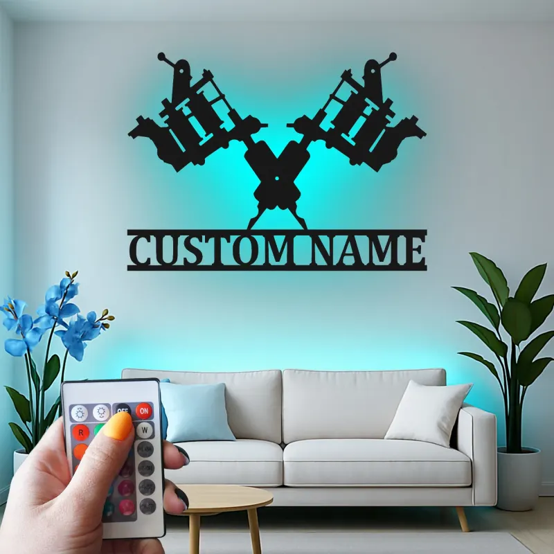 Insegna in metallo personalizzata con luce LED per macchine tatuatrici - Regalo unico per artisti del tatuaggio e decorazione per studi
