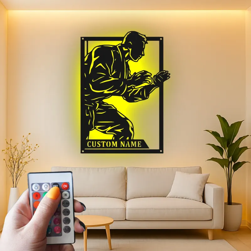 Insegna LED Personalizzata Arti Marziali | Arte Murale in Metallo Karate Personalizzata | Regalo per Combattente | Decorazione Dojo e Studio