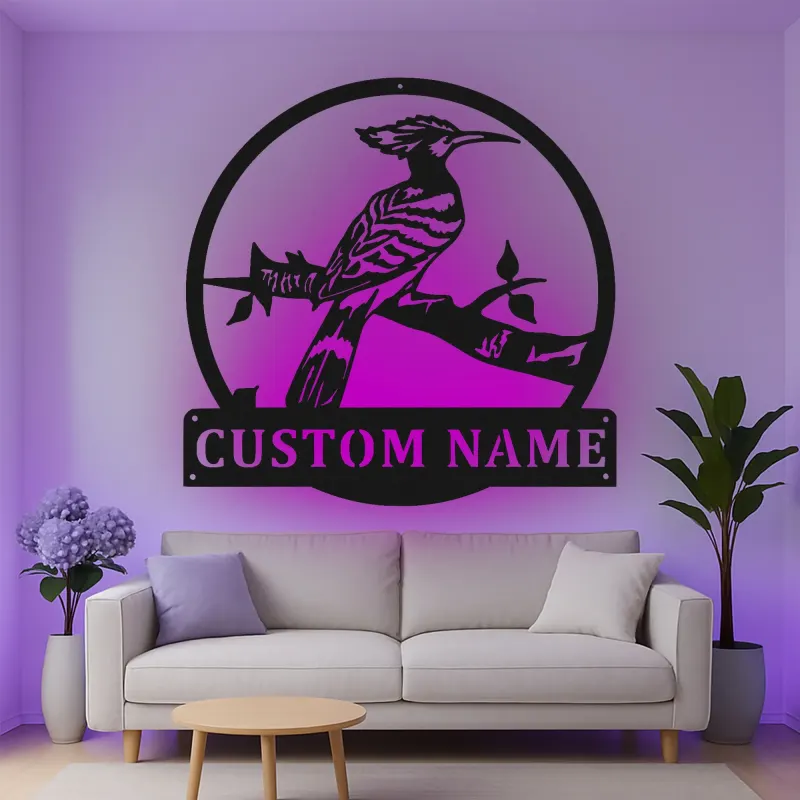 Décoration murale en métal personnalisée de l'oiseau huppe avec rétroéclairage LED