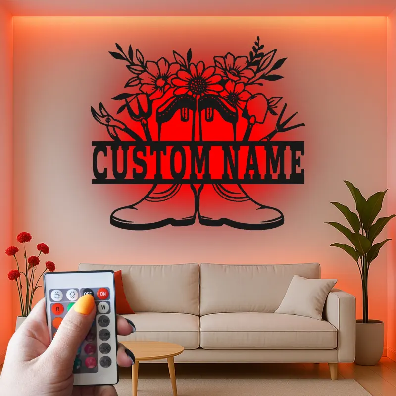 Personalized Gardener Name Sign with LED | Custom Metal Wall Art for Garden | Outdoor Patio Decor Gift