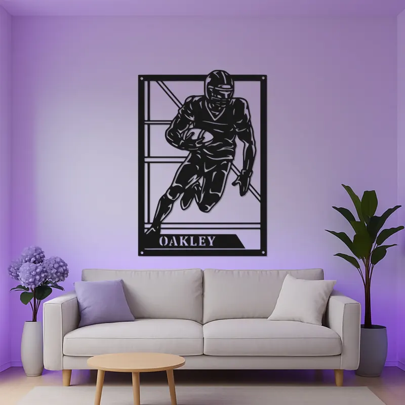 Panneau personnalisé de joueur de football américain | Décoration murale en métal LED | Décor avec prénom personnalisé pour salle de jeux | Cadeau pour sportif