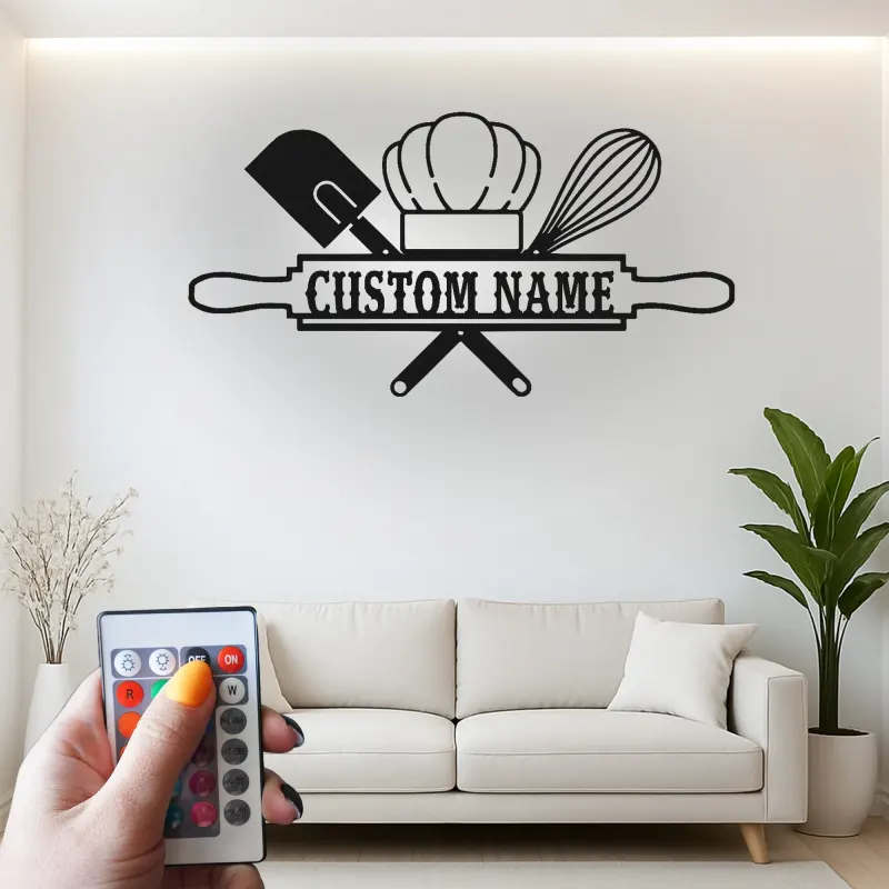 Insegna in metallo retroilluminata con chef di panetteria regalo personalizzato per panettieri decorazione per cucina per appassionati di cucina