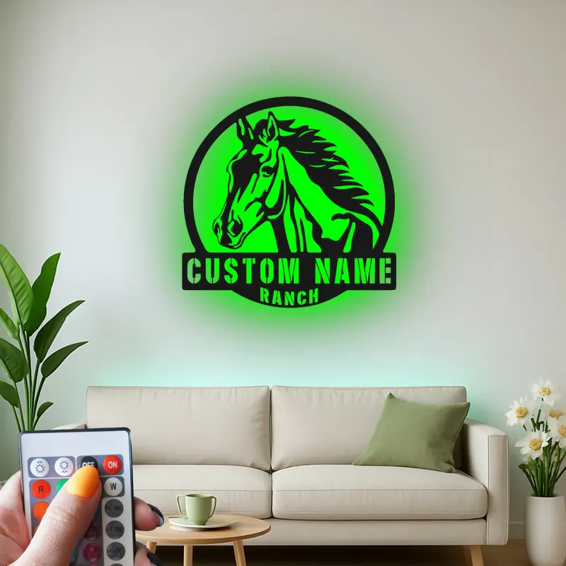 Cartel LED personalizado para rancho con caballo | Decoración mural de metal personalizada | Regalo ecuestre para amantes de los caballos | Decoración para la entrada del establo