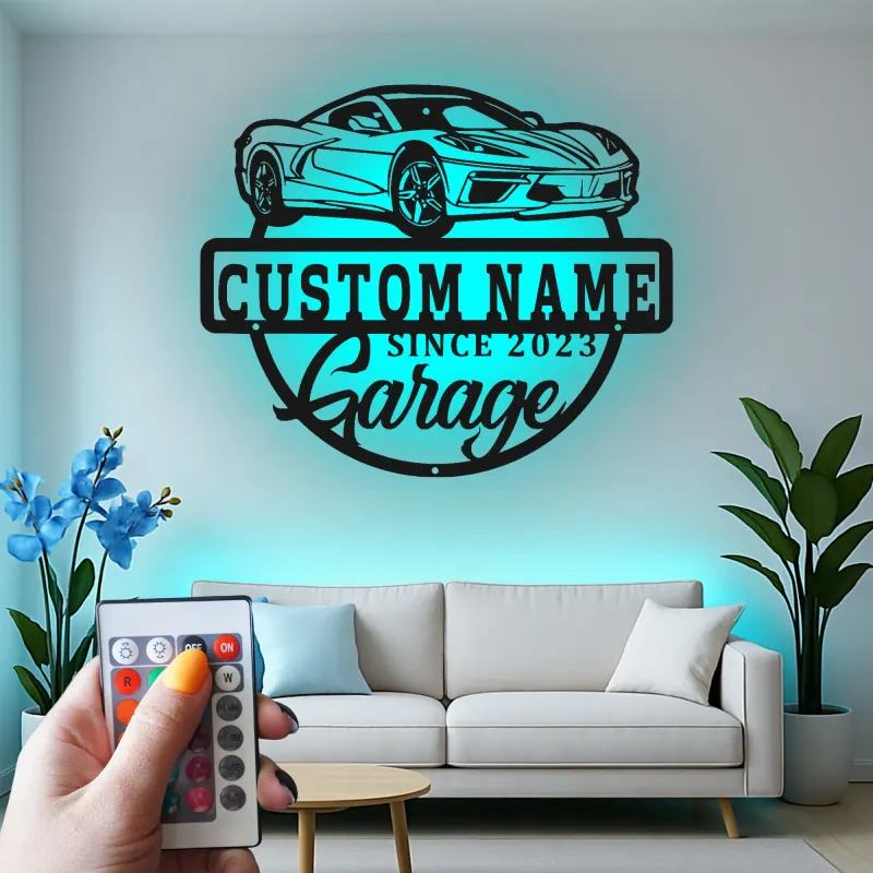 Custom Sports Car Led Light Metal Wall Art Personalized Garage Gift for Car Enthusiasts Man Cave Decor 2