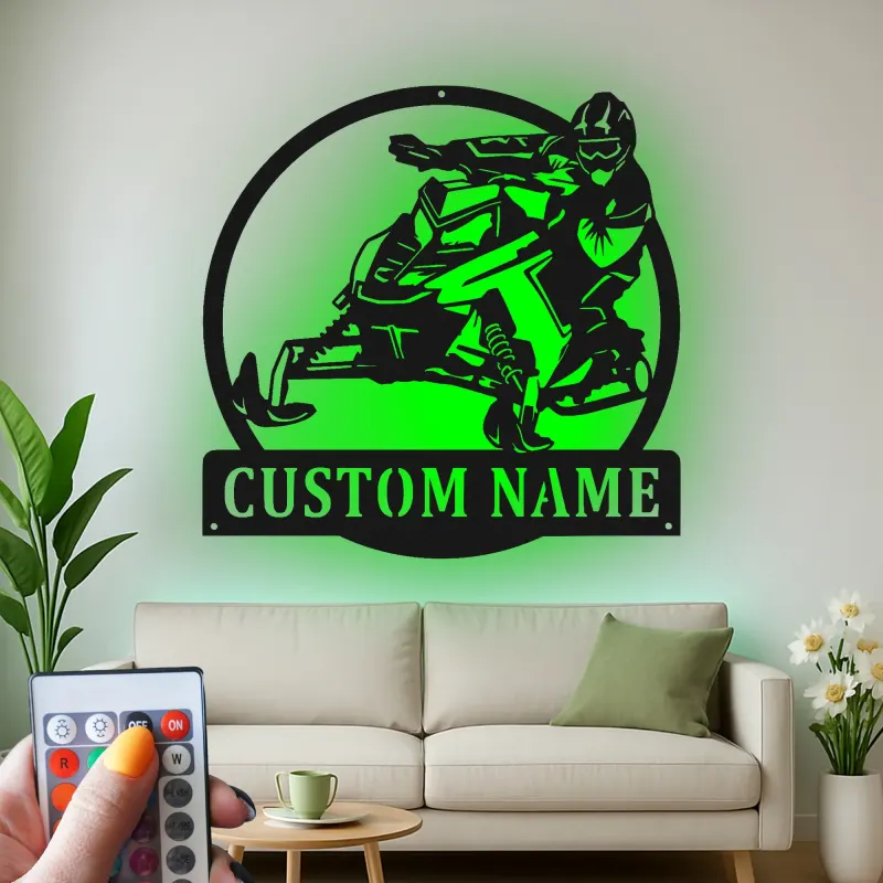 Insegna in metallo personalizzata per motoslitta | Arte murale LED personalizzata | Regalo per appassionati di sport invernali e decorazione per garage