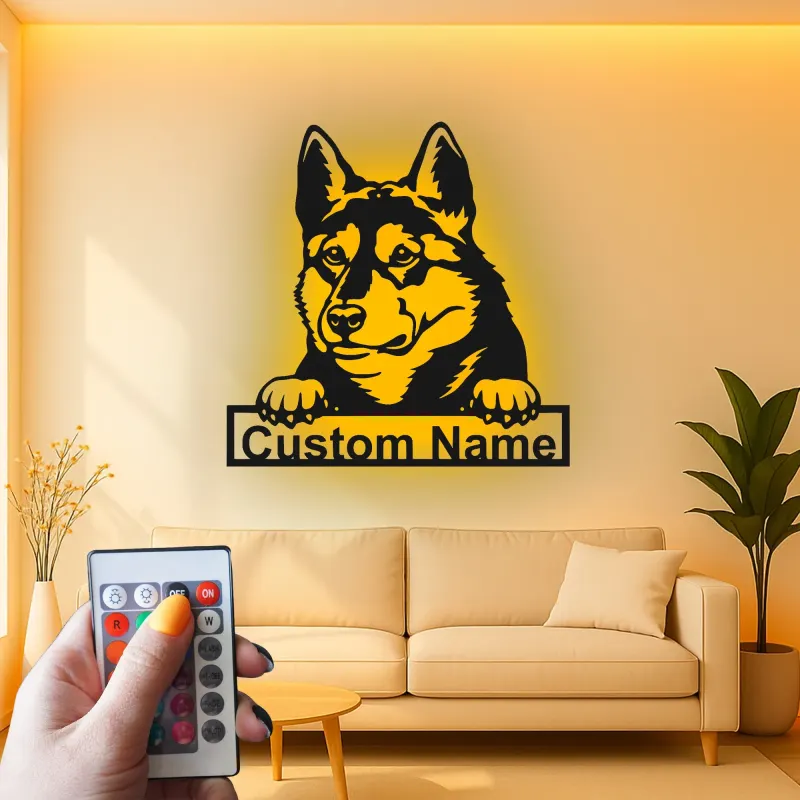 Cartel de metal LED personalizado de Pastor Alemán, regalo para amantes de los perros, decoración para la sala de estar