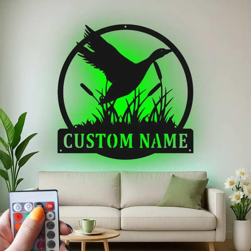 Cartel de metal LED de silueta de pato personalizado Regalo para amantes de la naturaleza Decoración rústica del hogar