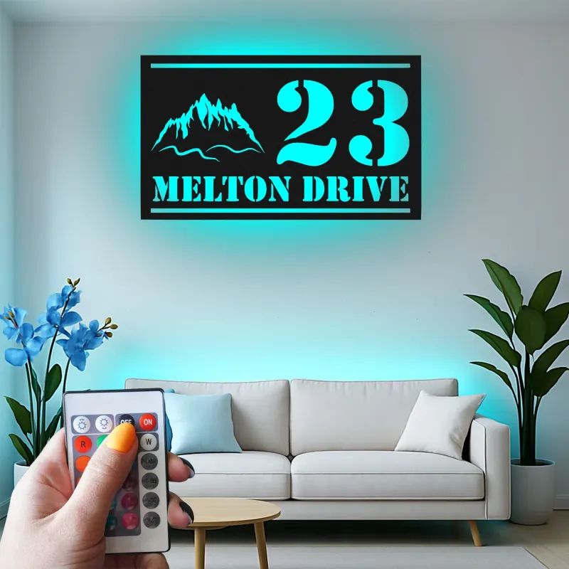 LED Mountain Address Sign | Backlit Metal House Numbers | Personalized Outdoor Decor for Rustic & Modern Homes | Housewarming Gift