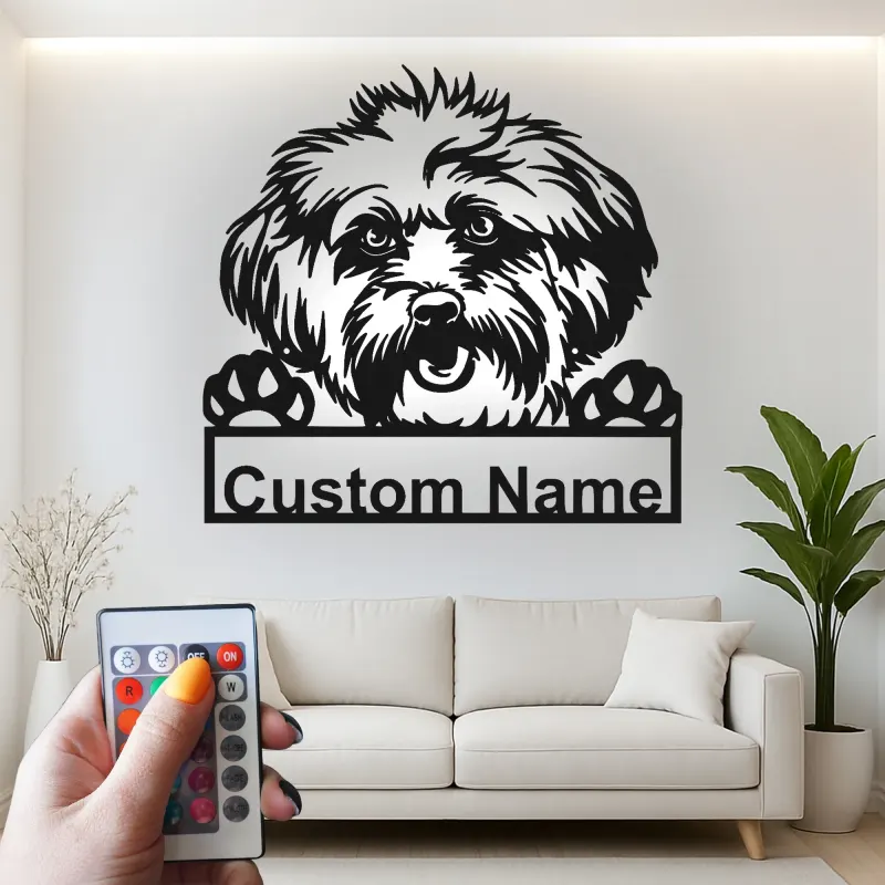 Cartel de metal LED personalizado de Shih Tzu, regalo para amantes de los perros, decoración para sala de estar