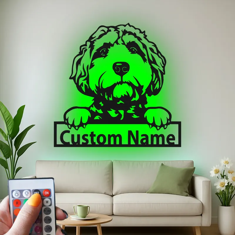 Custom Labradoodle Led Light Metal Wall Art Personalized Dog Lover Gift Living Room Pet Decor 1