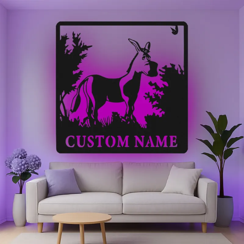 Cartel de metal LED personalizado Burro Regalo rústico para decoración del hogar para amantes de los animales