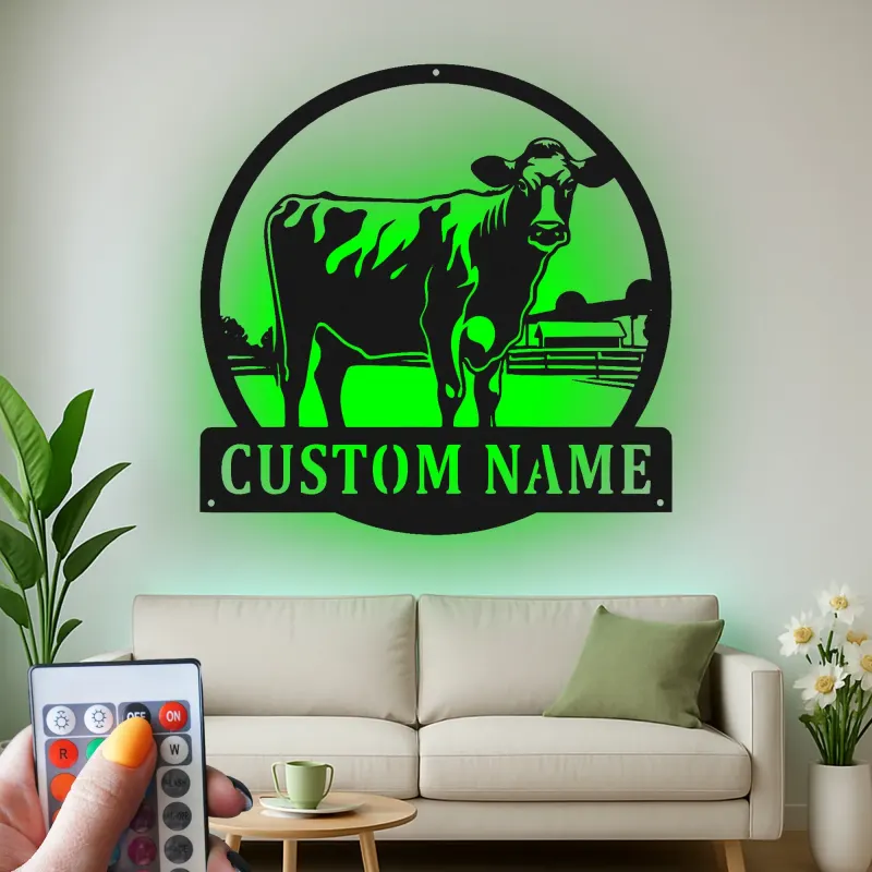 Insegna in metallo LED personalizzata Fattoria di Mucche - Regalo per Agricoltori, Decorazione Rustica per Fienile 2