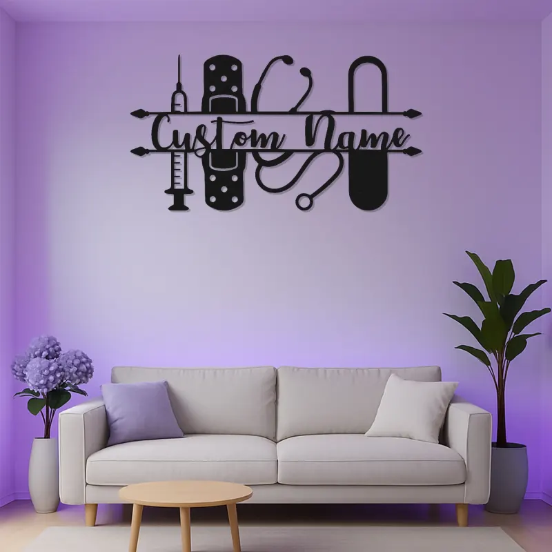 Personalized Nurse Name Sign with LED | Custom Medical Tools Metal Art | Clinic & Office Wall Decor | RN Graduation Gift