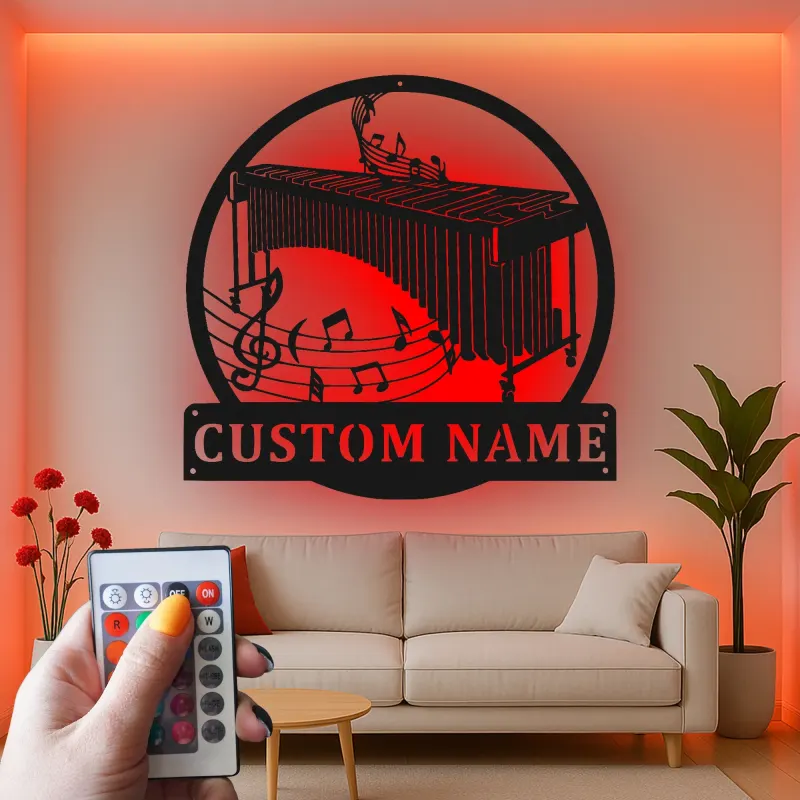 Arte Murale LED Personalizzata per Marimba | Insegna in Metallo Musicale Personalizzata | Regalo per Musicista e Decorazione per Studio