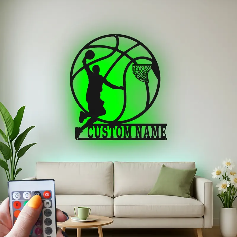 Custom Basketball Player Led Light Metal Wall Art Personalized Sports Gift for Athletes Game Room Decor 1