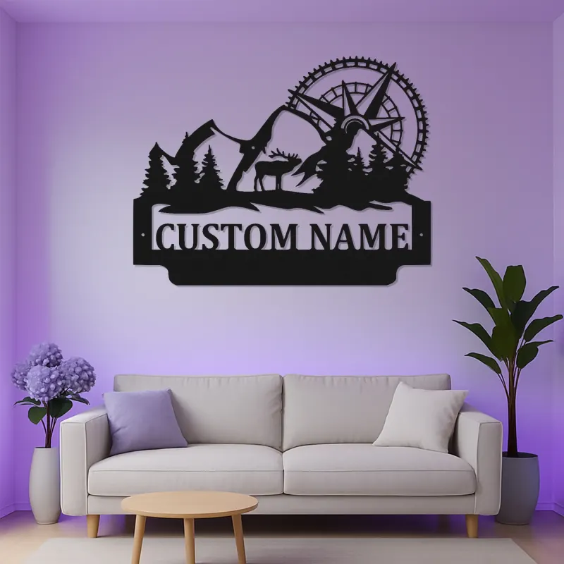 Letrero LED de bicicleta de montaña y alce | Decoración mural de metal personalizada para cabaña rústica | Regalo personalizado para amantes de la aventura al aire libre y el ciclismo
