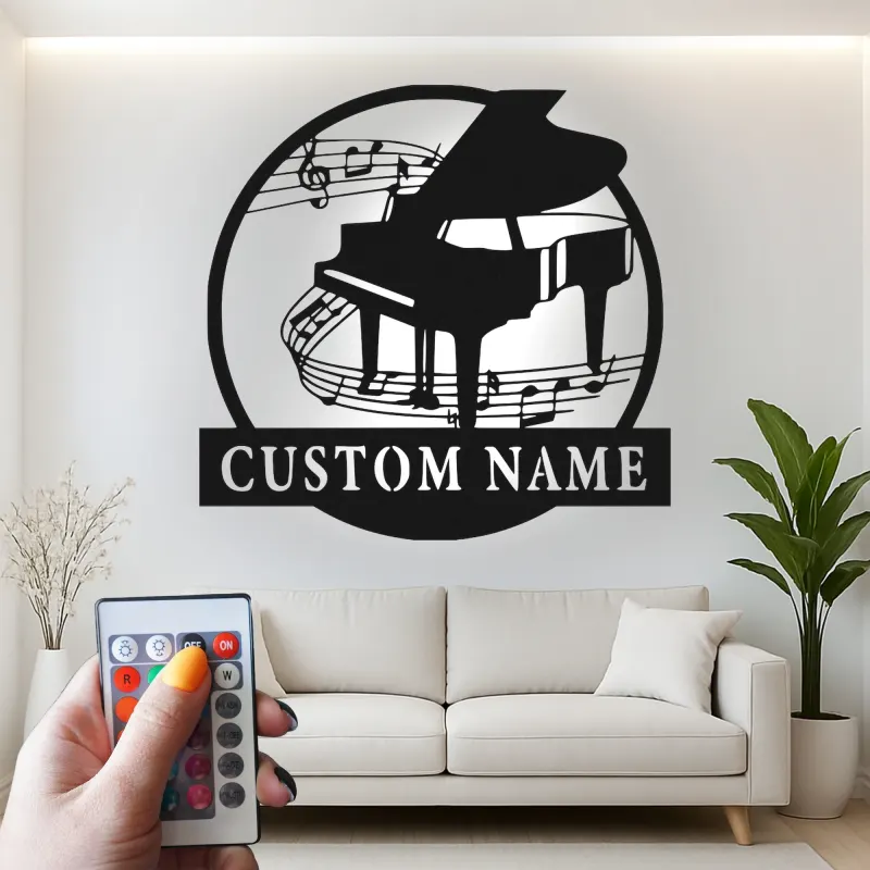 Custom Grand Piano Metal Wall Art | Personalized LED Music Notes Decor | Musician Gift for Living Room