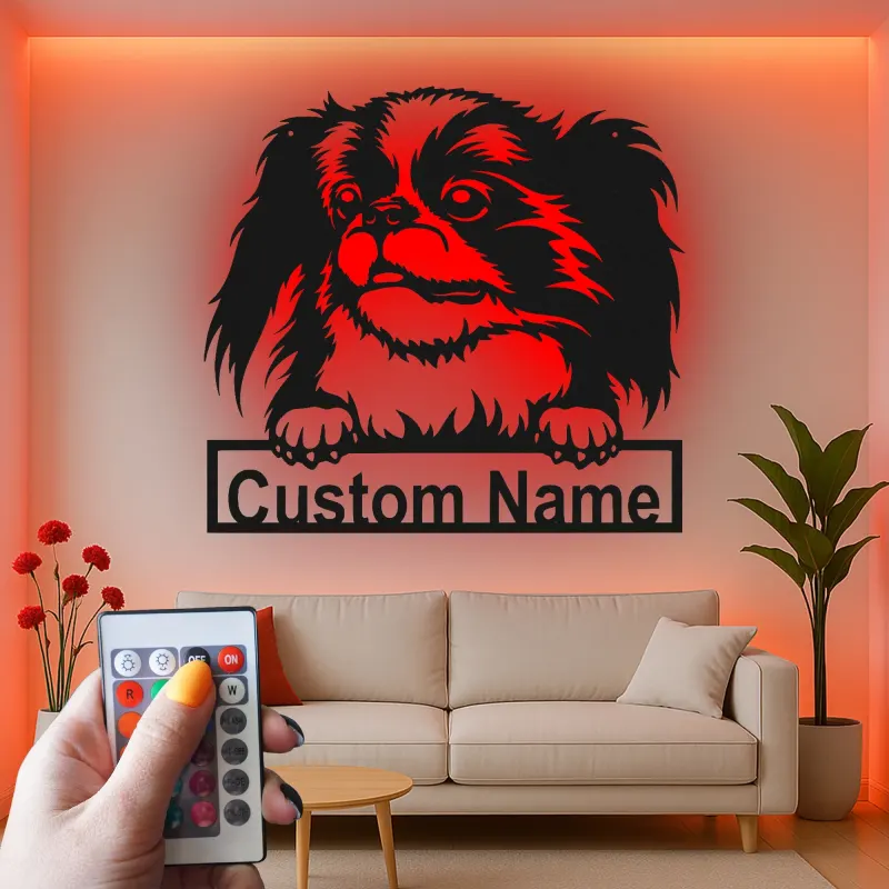 Custom Japanese Chin Led Light Metal Wall Art Personalized Dog Lover Gift Living Room Pet Decor
